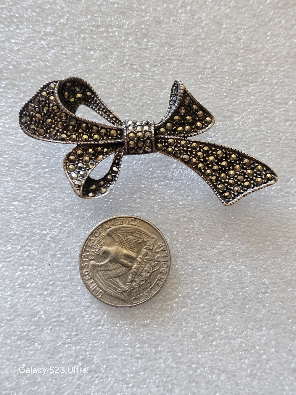 Vintage Bow Brooch with Marcasite Accents -sterling Silver 925